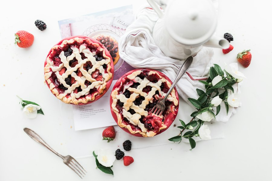 Small berry pies with lattice pastry and fresh fruit